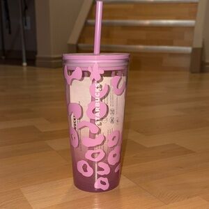 Starbucks glass pink cheetah tumbler
